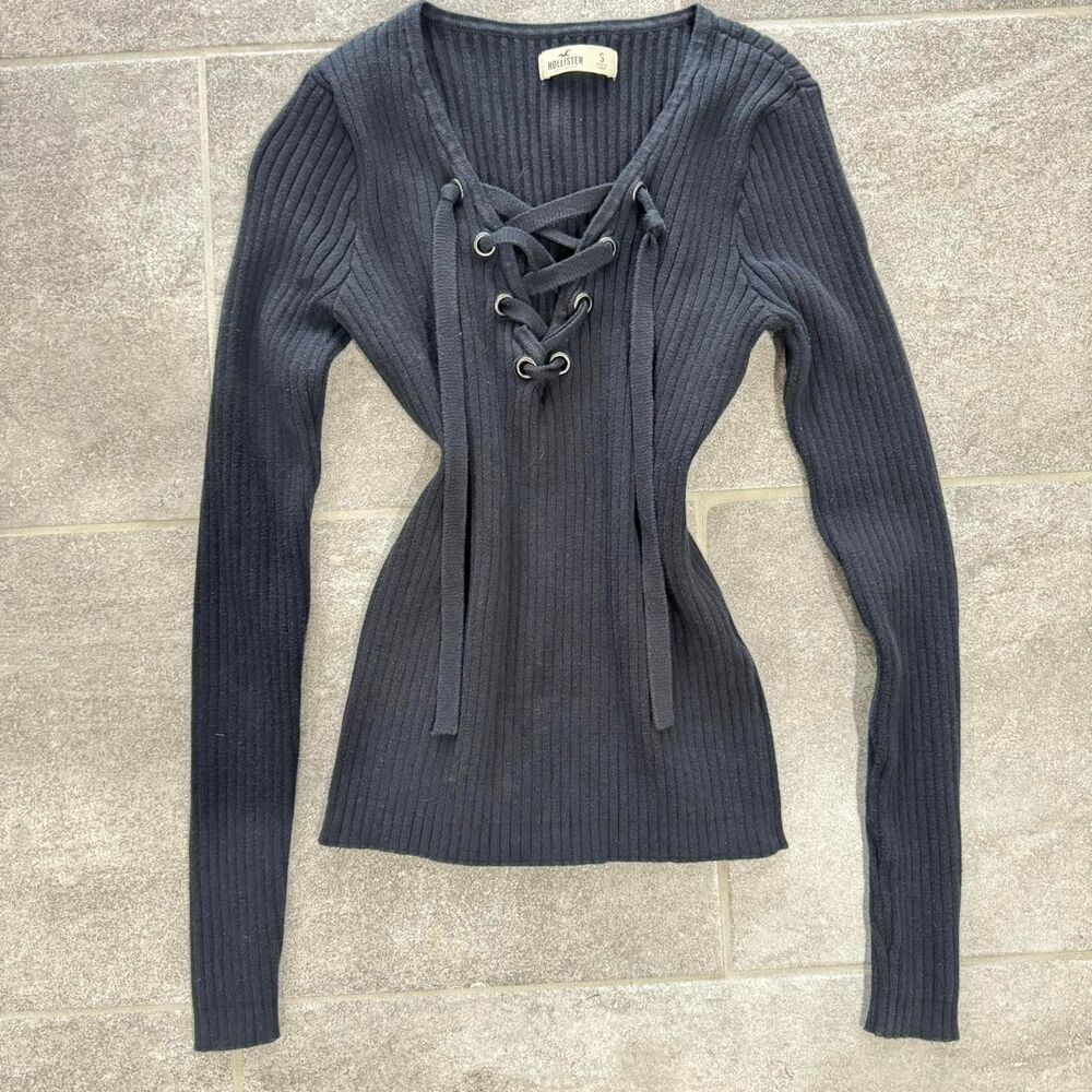 Y2K Hollister Long Sleeve lace up navy top Sz S Bella swan Mall goth grunge emo